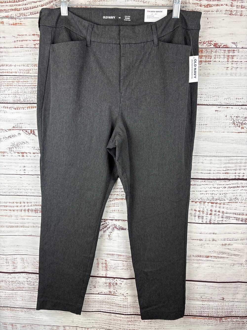 NEW Old Navy High Rise Pixie Pants Never Fade Gray Ankle Stretch Womens Sz 14
